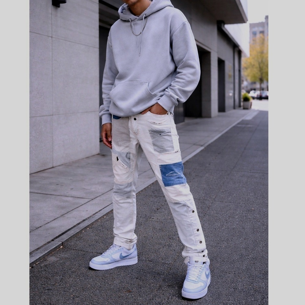 Jordan Craig Legacy Edition Ross Patchwork Slim Fit Jeans Mens 34x32 white blue